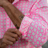 Round N About Mens' Cotton Shirt in White & Pink