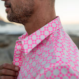 Round N About Mens' Cotton Shirt in White & Pink