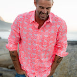Agonda Tide Mens' Cotton Shirt in Coral and Neon Pink