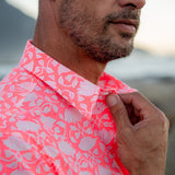 Agonda Tide Mens' Cotton Shirt in Coral and Neon Pink