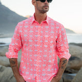 Agonda Tide Mens' Cotton Shirt in Coral and Neon Pink