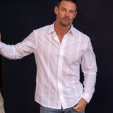 Las Salinas Blanca Mens' Cotton Shirt with Pink trims