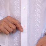 Las Salinas Blanca Mens' Cotton Shirt with Pink trims