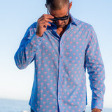 Palm Breeze Mens' Cotton Shirt in Blue & Pink