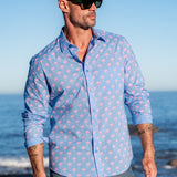 Palm Breeze Mens' Cotton Shirt in Blue & Pink