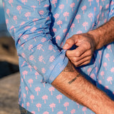Palm Breeze Mens' Cotton Shirt in Blue & Pink