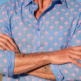 Palm Breeze Mens' Cotton Shirt in Blue & Pink