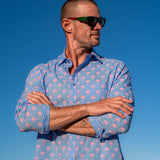 Palm Breeze Mens' Cotton Shirt in Blue & Pink