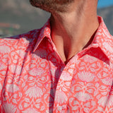 Agonda Tide Mens' Cotton Shirt in Coral and Neon Pink