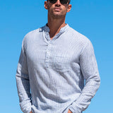 Twice as Nice Mens' Half Placket Cotton Shirt in Ocean Stripe