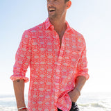 Agonda Tide Mens' Cotton Shirt in Coral and Neon Pink