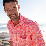 Agonda Tide Mens' Cotton Shirt in Coral and Neon Pink