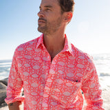 Agonda Tide Mens' Cotton Shirt in Coral and Neon Pink