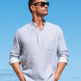 Twice as Nice Mens' Half Placket Cotton Shirt in Ocean Stripe