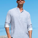 Twice as Nice Mens' Half Placket Cotton Shirt in Ocean Stripe
