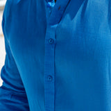 Mens' Ocean Blue Linen Shirt with Contrast Trim