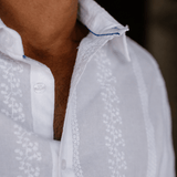 Las Salinas Blanca Mens' Cotton Shirt with Azure Blue Trims