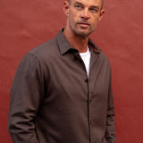 Men’s Brushed Cotton Shirt in Chocolate Brown with Bright Orange Trim