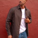 Men’s Brushed Cotton Shirt in Chocolate Brown with Bright Orange Trim