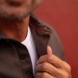 Men’s Brushed Cotton Shirt in Chocolate Brown with Bright Orange Trim