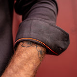 Men’s Brushed Cotton Shirt in Chocolate Brown with Bright Orange Trim