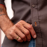 Men’s Brushed Cotton Shirt in Chocolate Brown with Bright Orange Trim