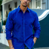 Corduroy Mens' Organic Cotton Shirt in Electric Blue