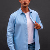 Men’s Brushed Cotton Shirt in Ice Blue with Bright Orange Trim