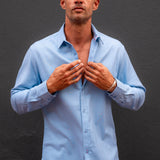 Men’s Brushed Cotton Shirt in Ice Blue with Bright Orange Trim