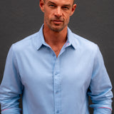 Men’s Brushed Cotton Shirt in Ice Blue with Bright Orange Trim