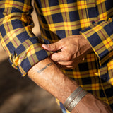 Mens' Check Shirt in Yellow, Navy & Red Stripes