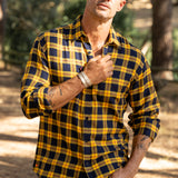 Mens' Check Shirt in Yellow, Navy & Red Stripes