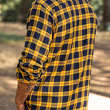 Mens' Check Shirt in Yellow, Navy & Red Stripes