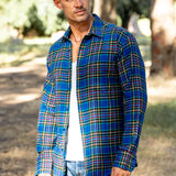 Mens' Check Shirt in Striking Blue Tartan