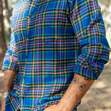 Mens' Check Shirt in Striking Blue Tartan