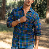 Mens' Check Shirt in Striking Blue Tartan