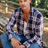 Mens' Check Shirt in Grey, Red & White