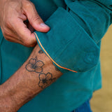 Corduroy Mens' Organic Cotton Shirt in Forest Green with Bright Orange Trim