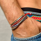 Beaded Friendship Bracelet with Antique Sterling Silver beads in Red
