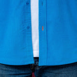 Corduroy Mens' Organic Cotton Shirt in Azure Blue with Bright Orange Trim