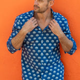 Lotus Nights Mens' Organic Cotton Shirt in Navy