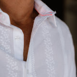 Las Salinas Blanca Mens' Cotton Shirt with Electric Orange Trims