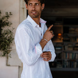 Las Salinas Blanca Mens' Cotton Shirt with Electric Orange Trims