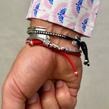 Beaded Friendship Bracelet with Antique Sterling Silver beads in Red