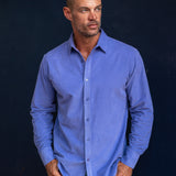 Corduroy Mens' Organic Cotton Shirt in Violet with Neon Orange Trim