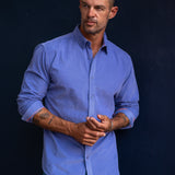 Corduroy Mens' Organic Cotton Shirt in Lilac with Bright Orange Trim