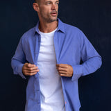 Corduroy Mens' Organic Cotton Shirt in Violet with Neon Orange Trim