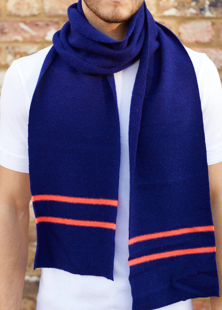 Dark Cobalt Blue & Neon Orange Scarf - 30% OFF