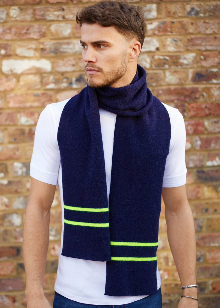 Navy Blue & Neon Yellow Scarf - 30% OFF