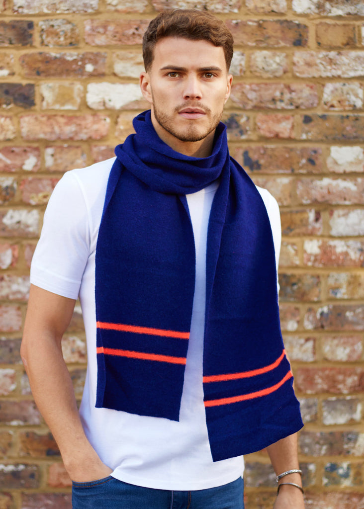 Dark Cobalt Blue & Neon Orange Scarf - 30% OFF